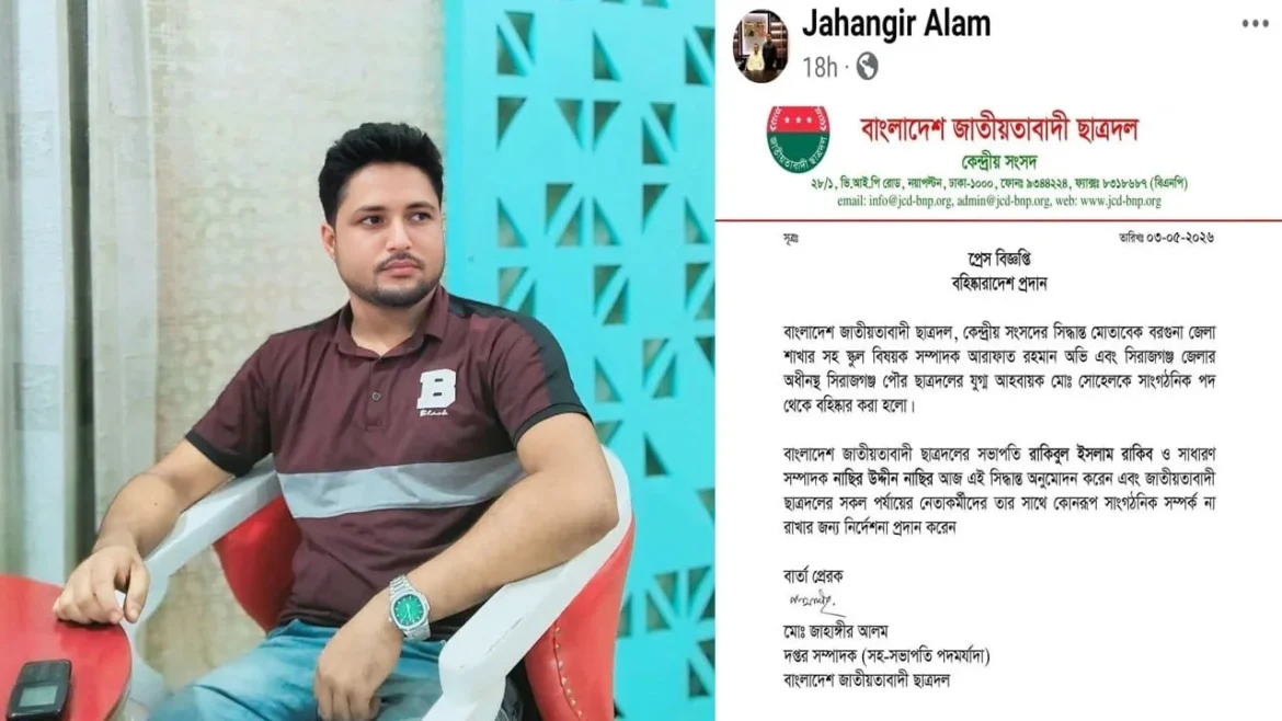 সিরাজগঞ্জে সংগঠন থেকে বহিষ্কার করা ছাত্রদল নেতা সোহেল রানা