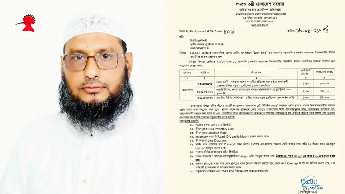 তারাকান্দায় তিন সড়ক উন্নয়নে ৬ কোটি ৩৫ লাখ টাকার অনুমোদন