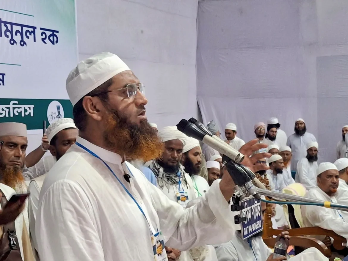বরগুনার নাগরিক সমাবেশে বক্তব্য দিচ্ছেন আল্লামা মামুনুল হক